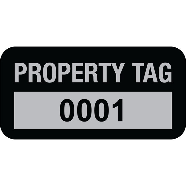 Lustre-Cal Property ID Label PROPERTY TAG5 Alum Black 1.50in x 0.75in Serialized 0001-0100, 100PK 253769Ma1K0001 - main